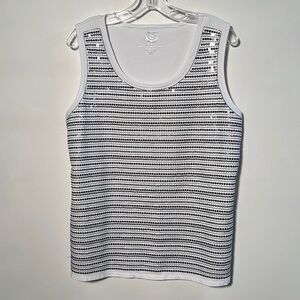 CHICO'S/ZENERGY Black/Silver Sequin Stripe Rib Knit Party Cotton Tank Top SZ XL